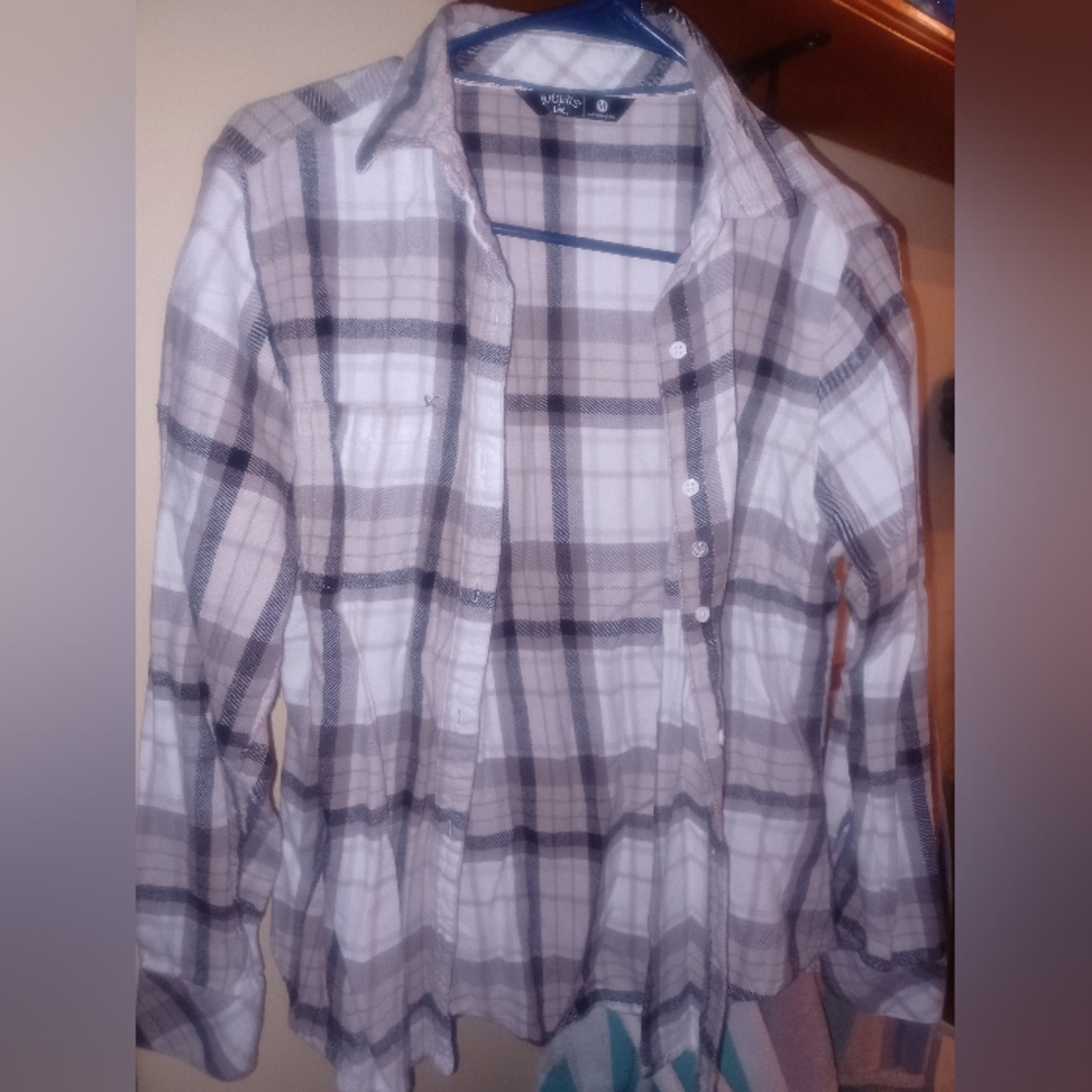 Riders by Lee Flannel Shirt Plaid 100% Cotton Long Sleeve Button Up Womens Mediu